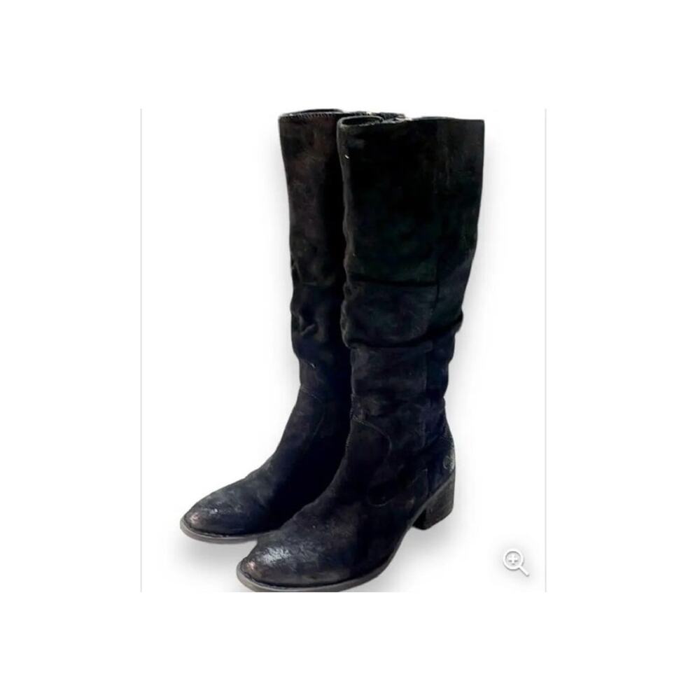 Born Doyle Tall Suede Leather Black Distressed Slouch Boots sz 8.5